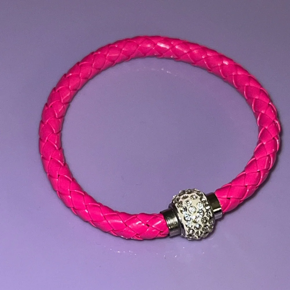 Pink Braided Bracelet with Silver Accents